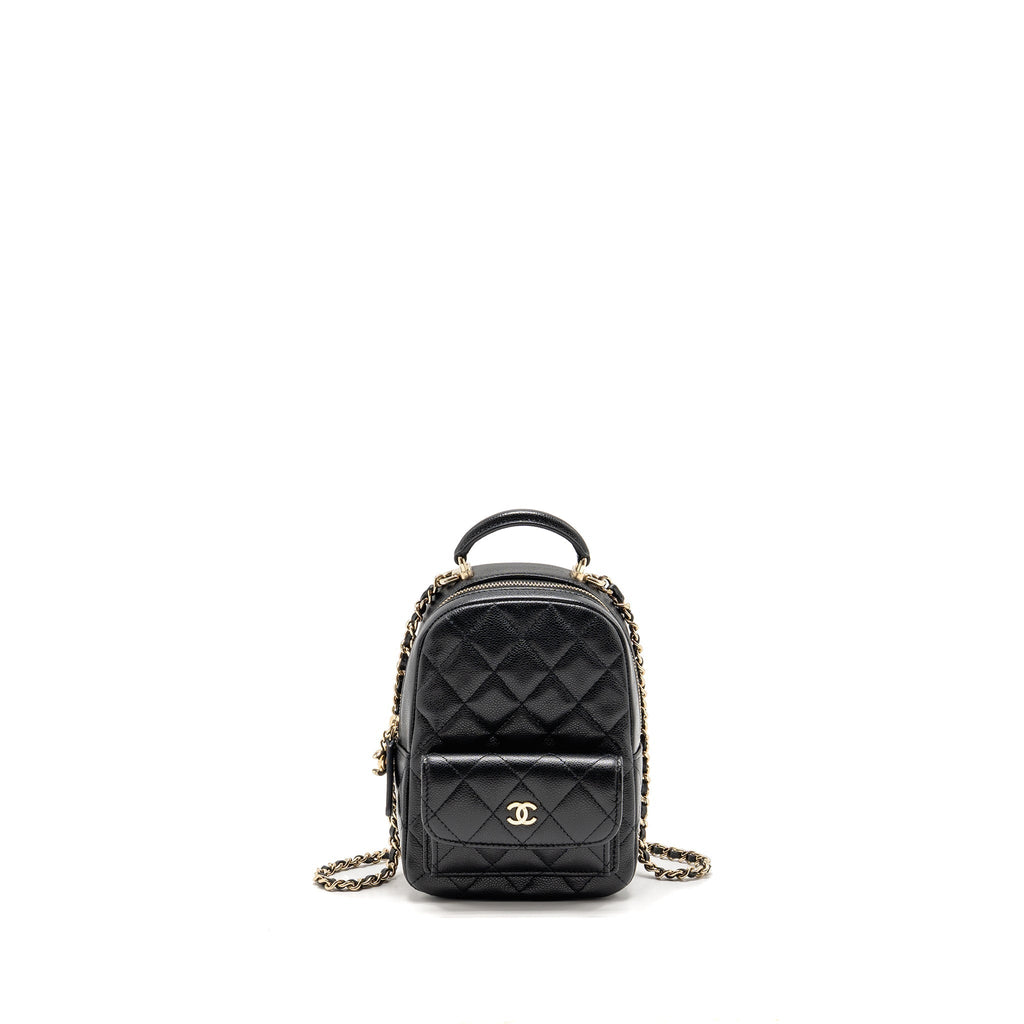 Chanel Mini backpack / crossbody bag caviar black LGHW (microchip)