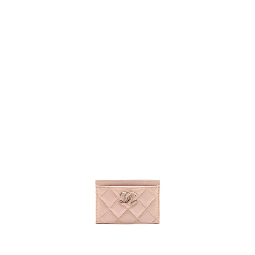 Chanel Crystal CC Logo Card Holder Caviar Pink LGHW (microchip)