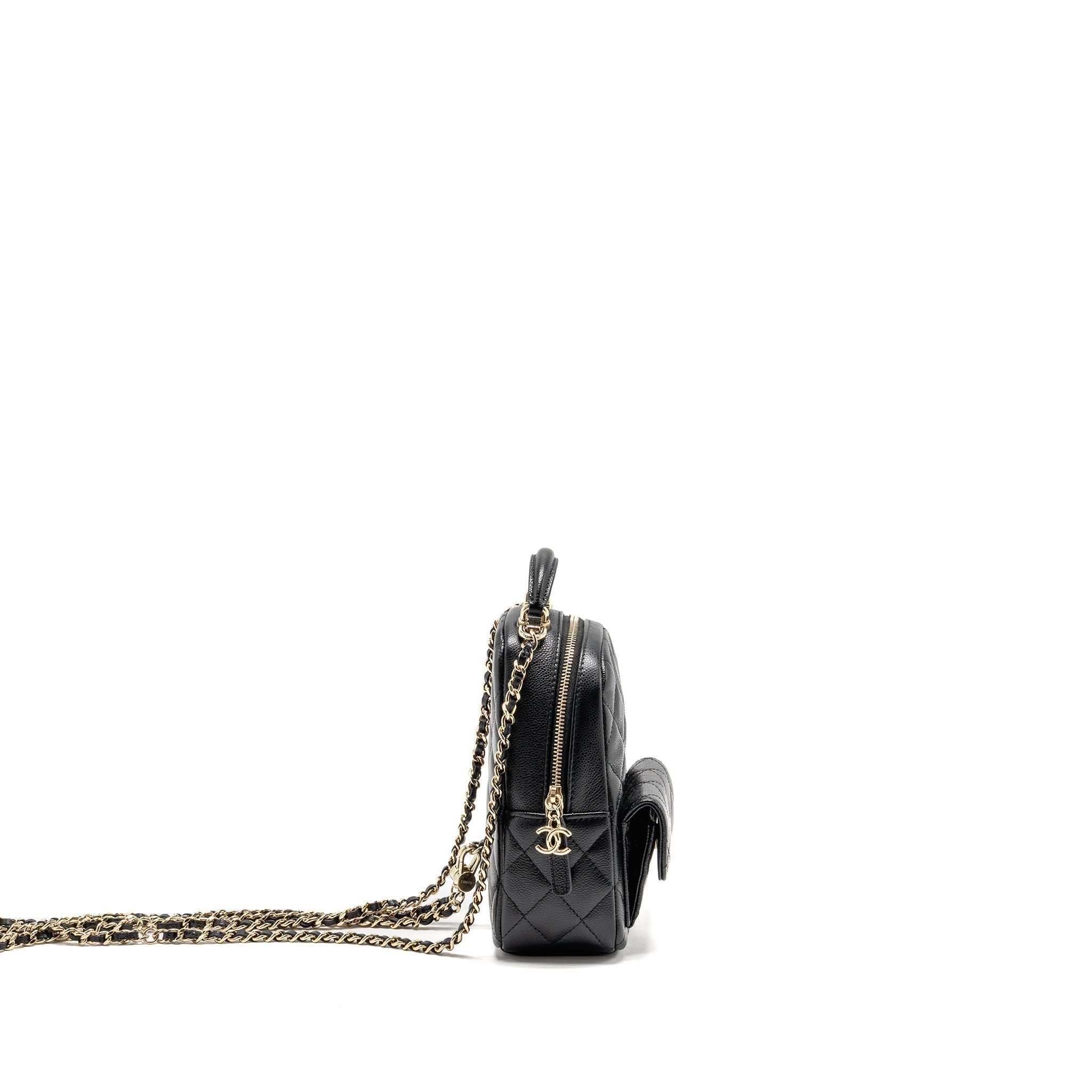 Chanel Mini backpack / crossbody bag caviar black LGHW (microchip)