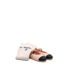 Chanel Size 36 24C Mary Janes Ballet Flats Lambskin Light Pink/Black and Logo Leg Warmers Cotton Light Pink (Sell in a set)