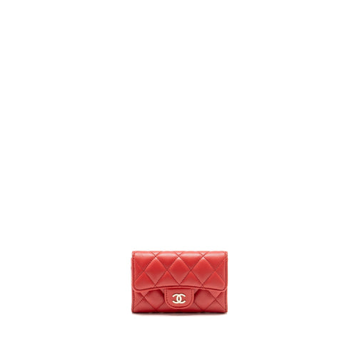 Chanel Classic Flap Card Holder Lambskin Red LGHW (Microchip)