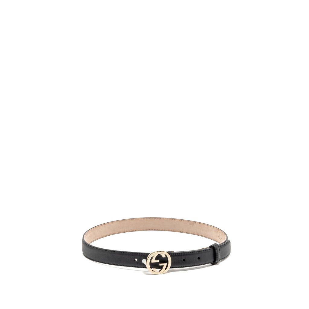 Gucci Size 80 Blondie Interlocking GG Logo Belt Leather Black LGHW