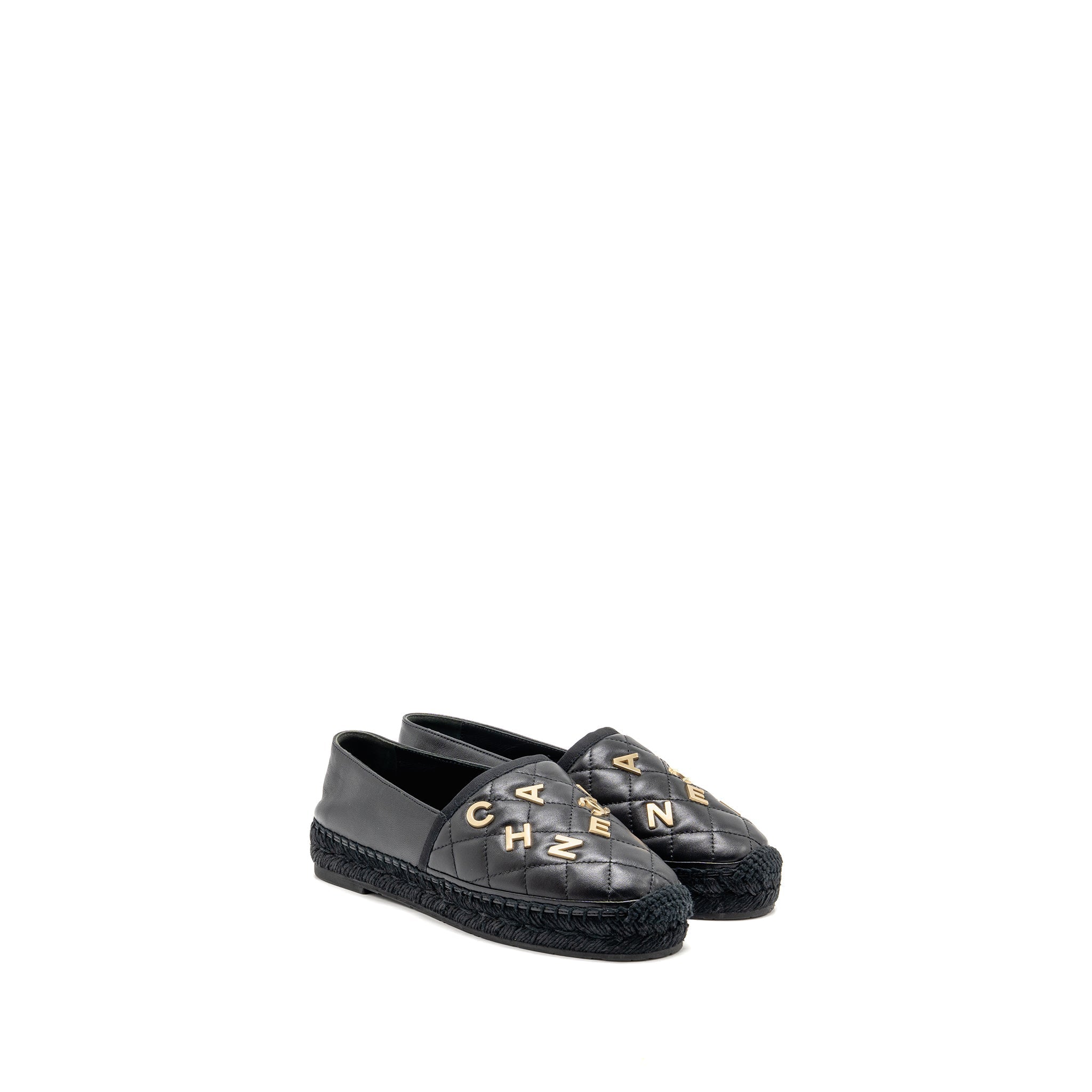 Chanel Size 38 Espadrilles Lambskin/Grosgrain Black GHW