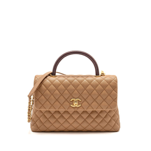Chanel Large Coco Handle with Lizard Handle Caviar Beige GHW
