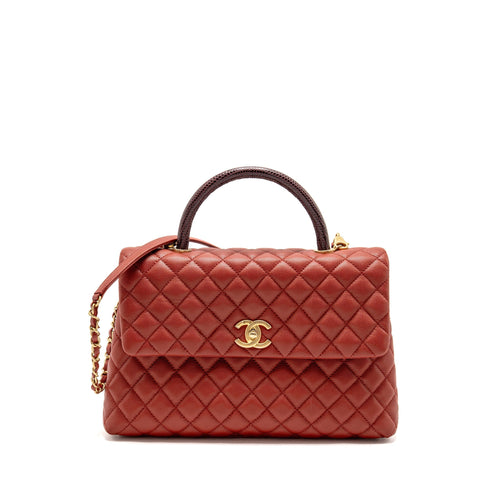 Chanel Large Coco Handle with Lizard Handle Caviar Red GHW