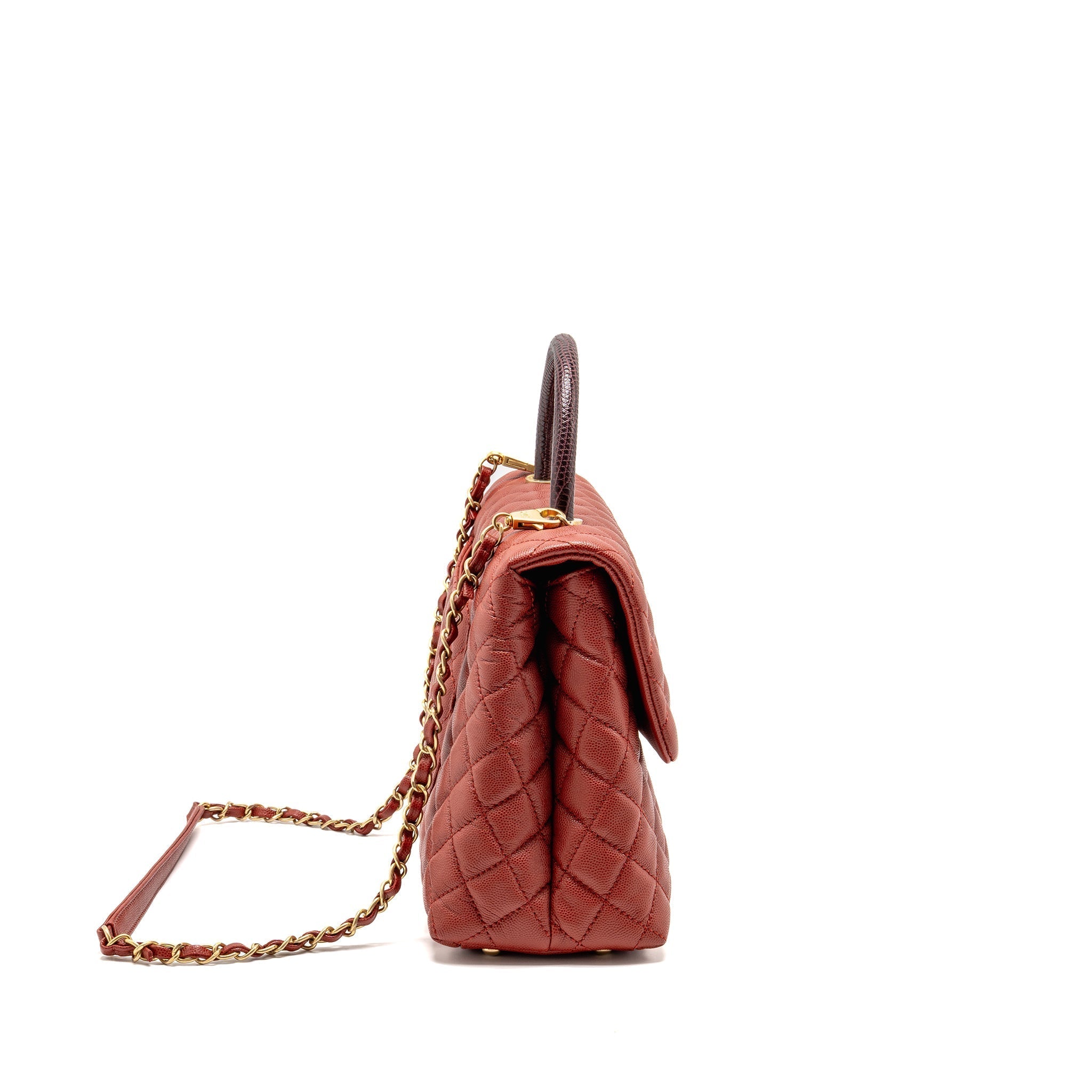 Chanel Large Coco Handle with Lizard Handle Caviar Red GHW