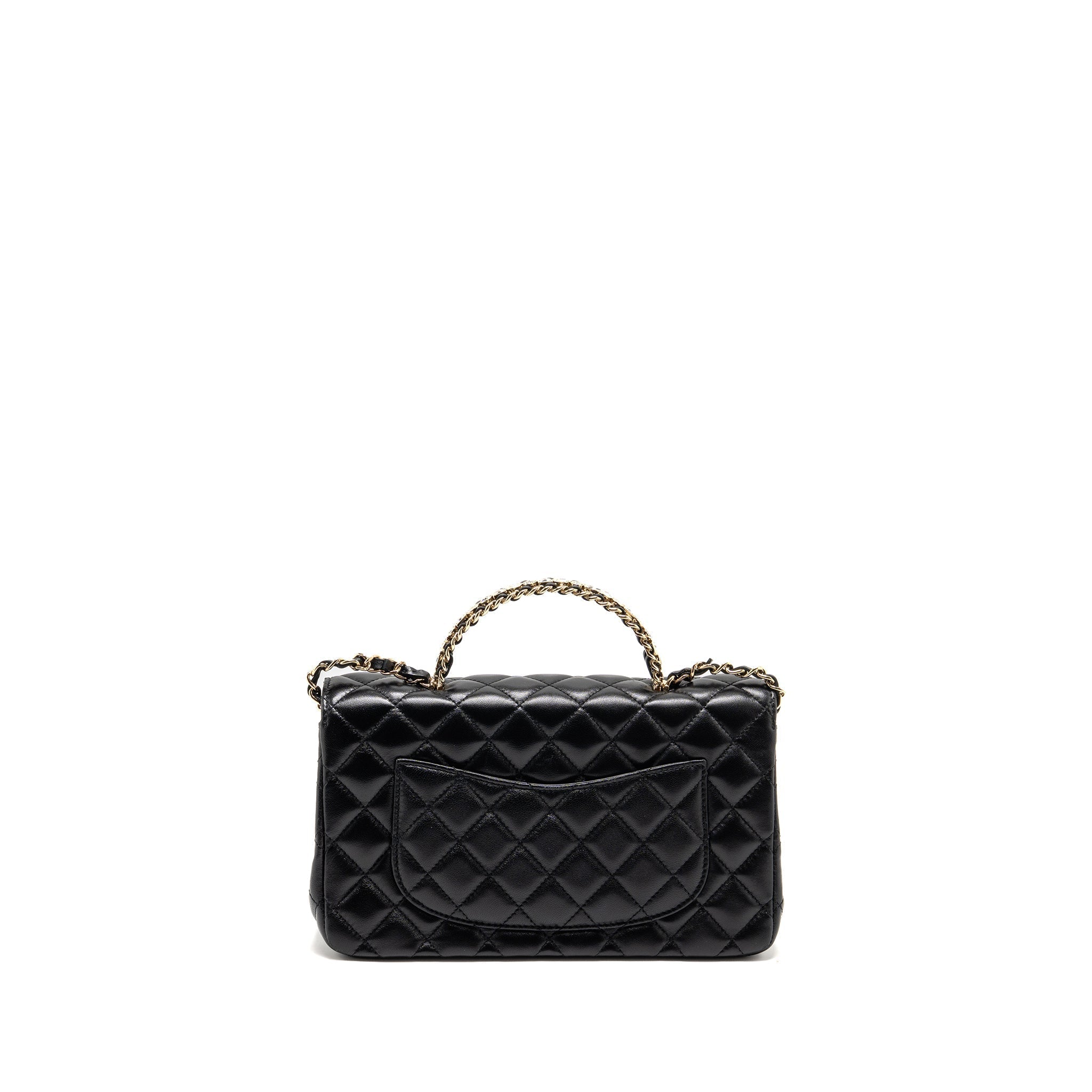 Chanel 23a Crystal Top Handle Flap Bag Shiny Lambskin Black LGHW(microchip)