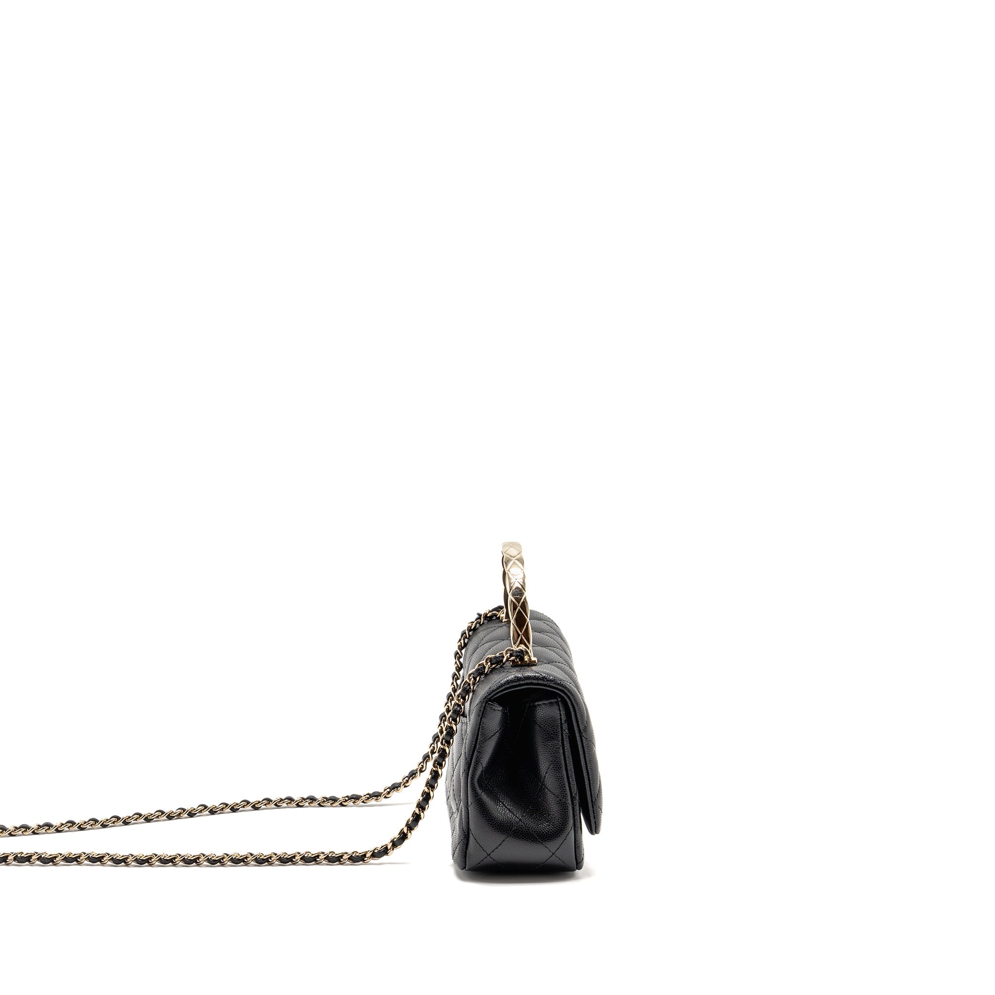 Chanel 25S Mini Coco Crush Handle Bag Caviar Black LGHW (Microchip)