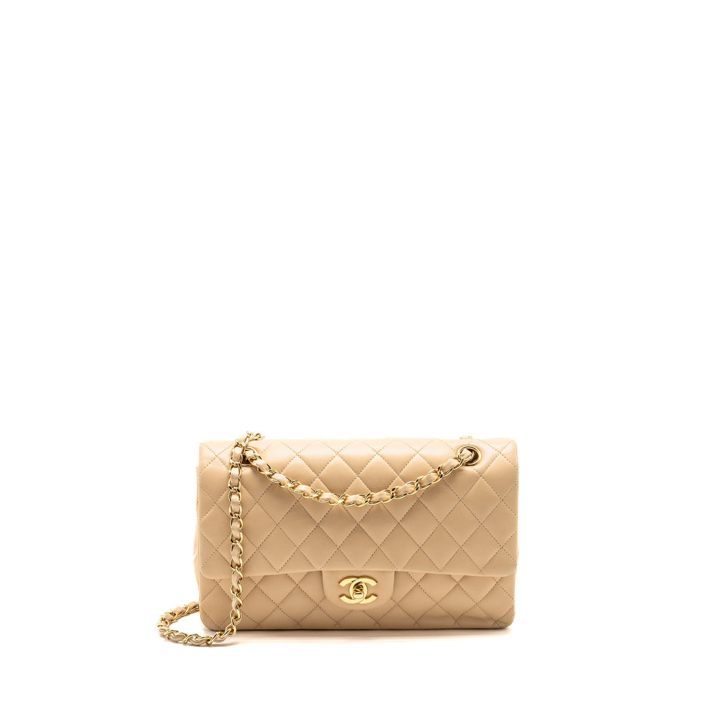 Chanel Medium Double Flap Bag Lambskin Beige GHW