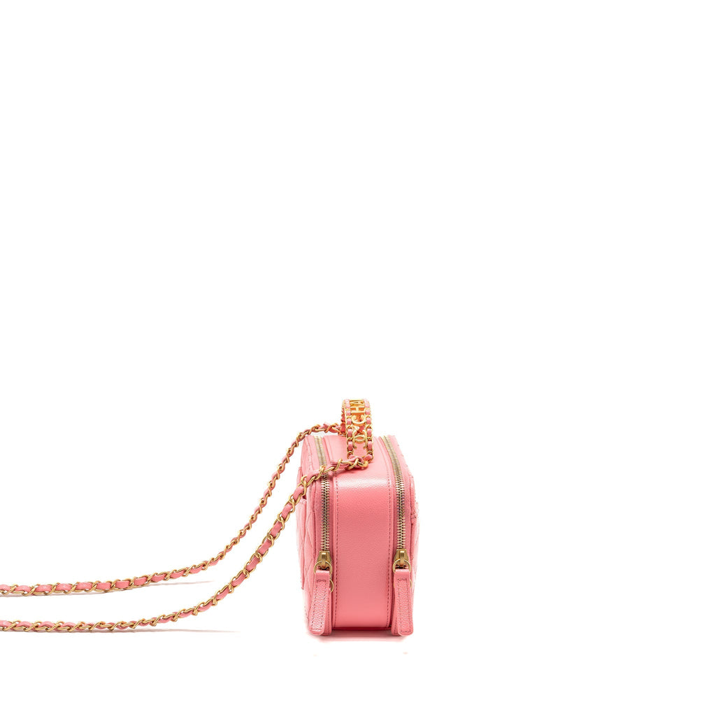 Chanel 22S Letter Top Handle Small Vanity Case Caviar Pink Brushed GHW (Microchip)
