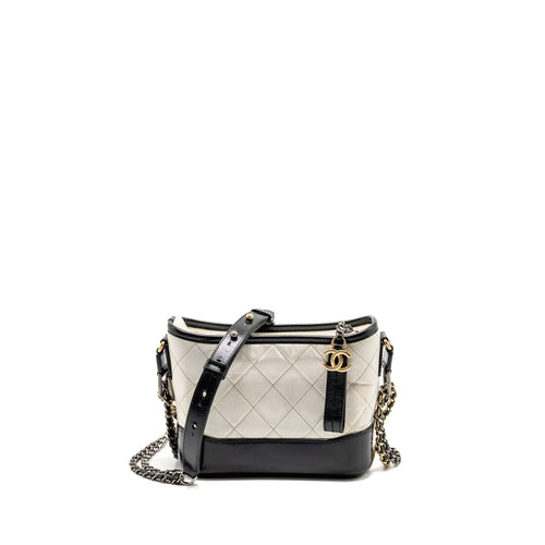 CHANEL Small Gabrielle Hobo Bag Aged Calfskin White/Black Multicolour Hardware
