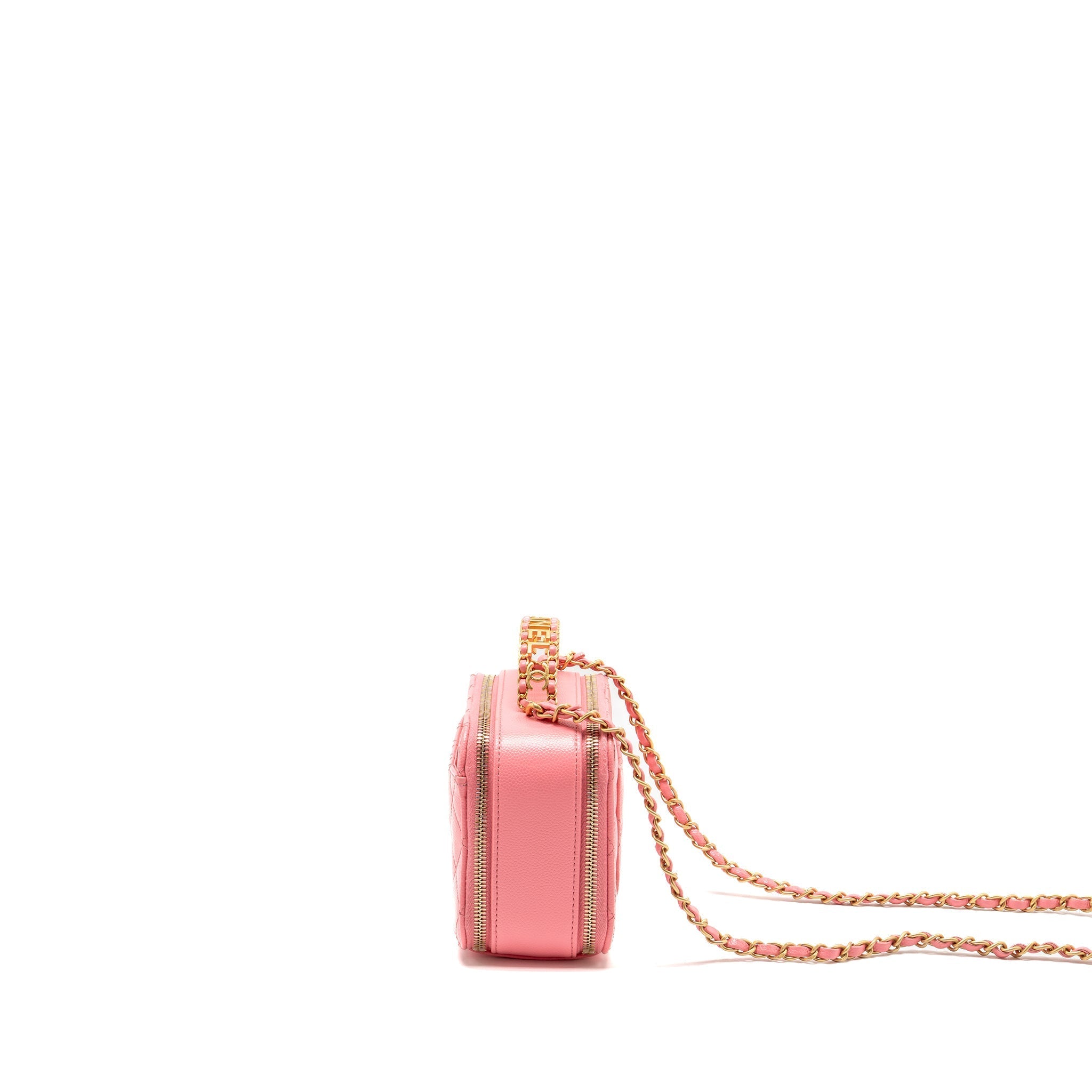 Chanel 22S Letter Top Handle Small Vanity Case Caviar Pink Brushed GHW (Microchip)