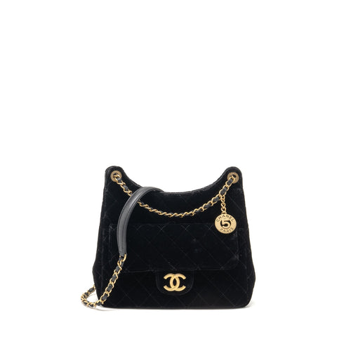 Chanel 23B Hobo Bag Velvet Black GHW (microchip)
