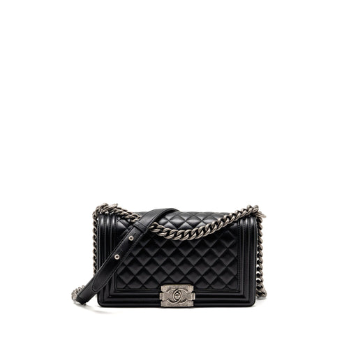 Chanel Medium Boy Bag Lambskin Black Ruthenium Hardware