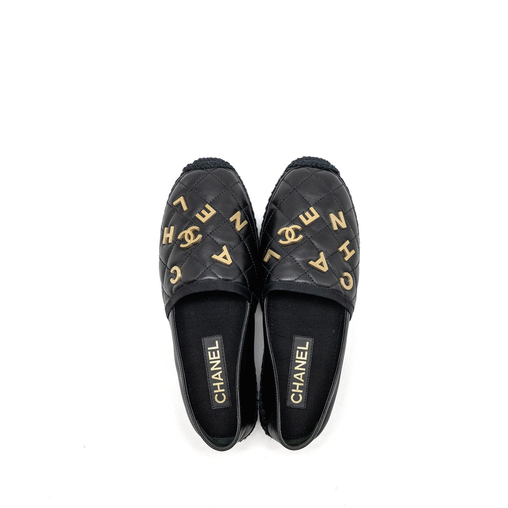 Chanel Size 38 Espadrilles Lambskin/Grosgrain Black GHW