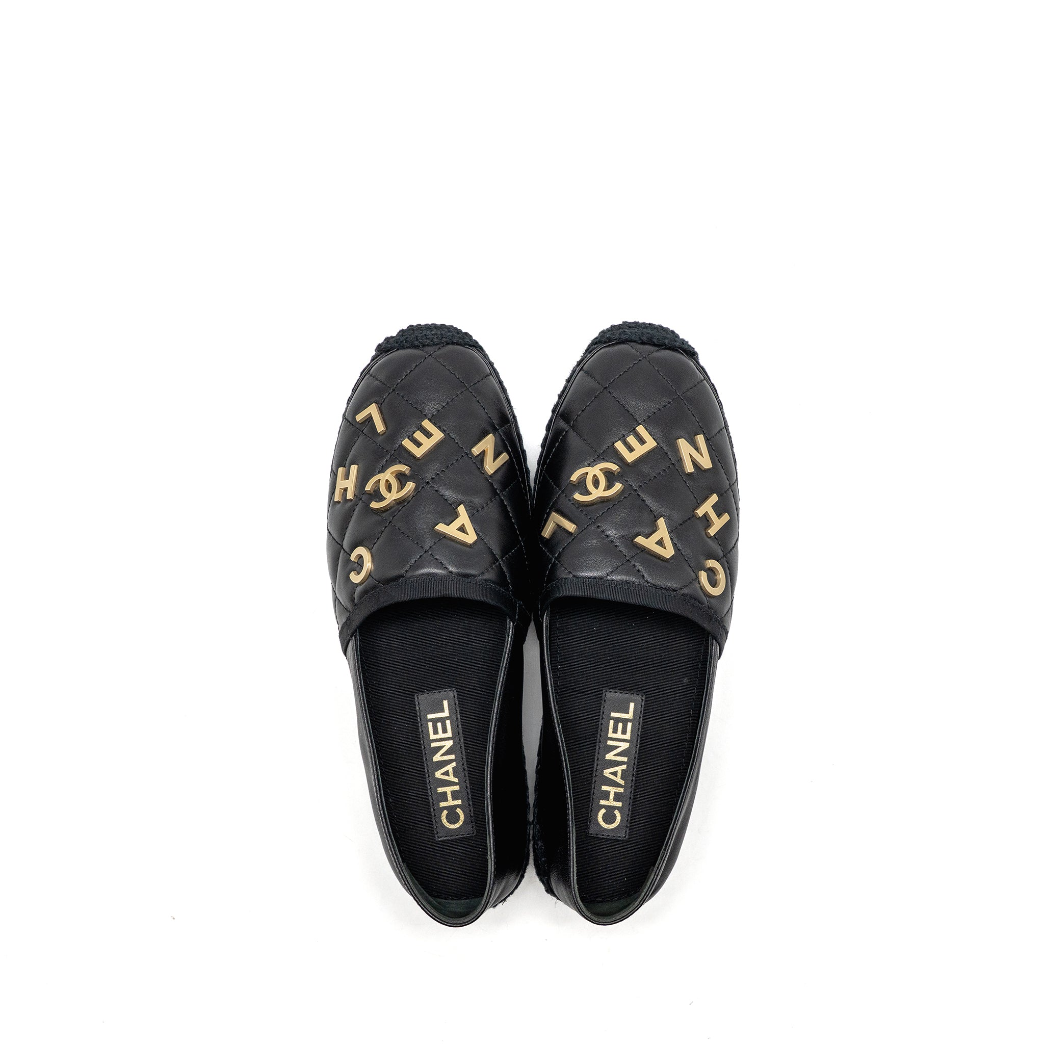 Chanel Size 38 Espadrilles Lambskin/Grosgrain Black GHW