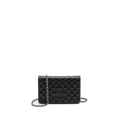 Chanel Quilted Diamond CC Logo Wallet On Chain Caviar Black SHW