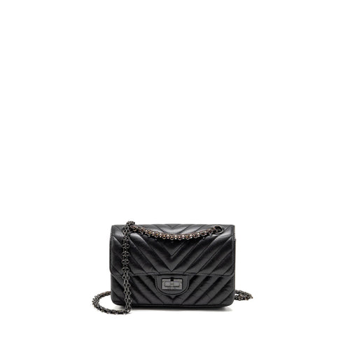 Chanel Mini 2.55 Reissue Flap Bag Chevron Aged Calfskin So Black