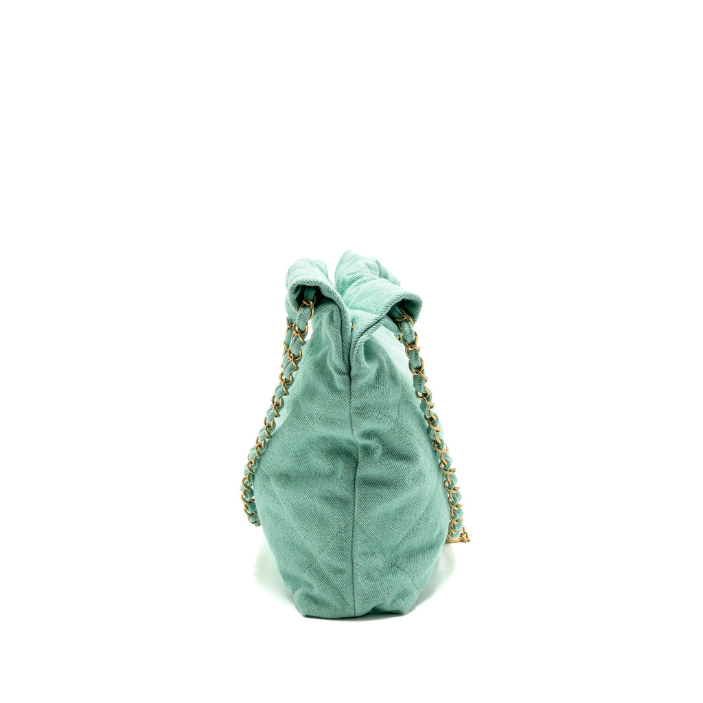 Chanel Small 22 Bag Washed Denim Aqua GHW (Microchip)