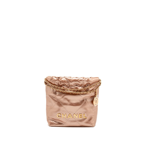 Chanel Mini 22 bag Shiny Calfskin Light Pink LGHW (Microchip)