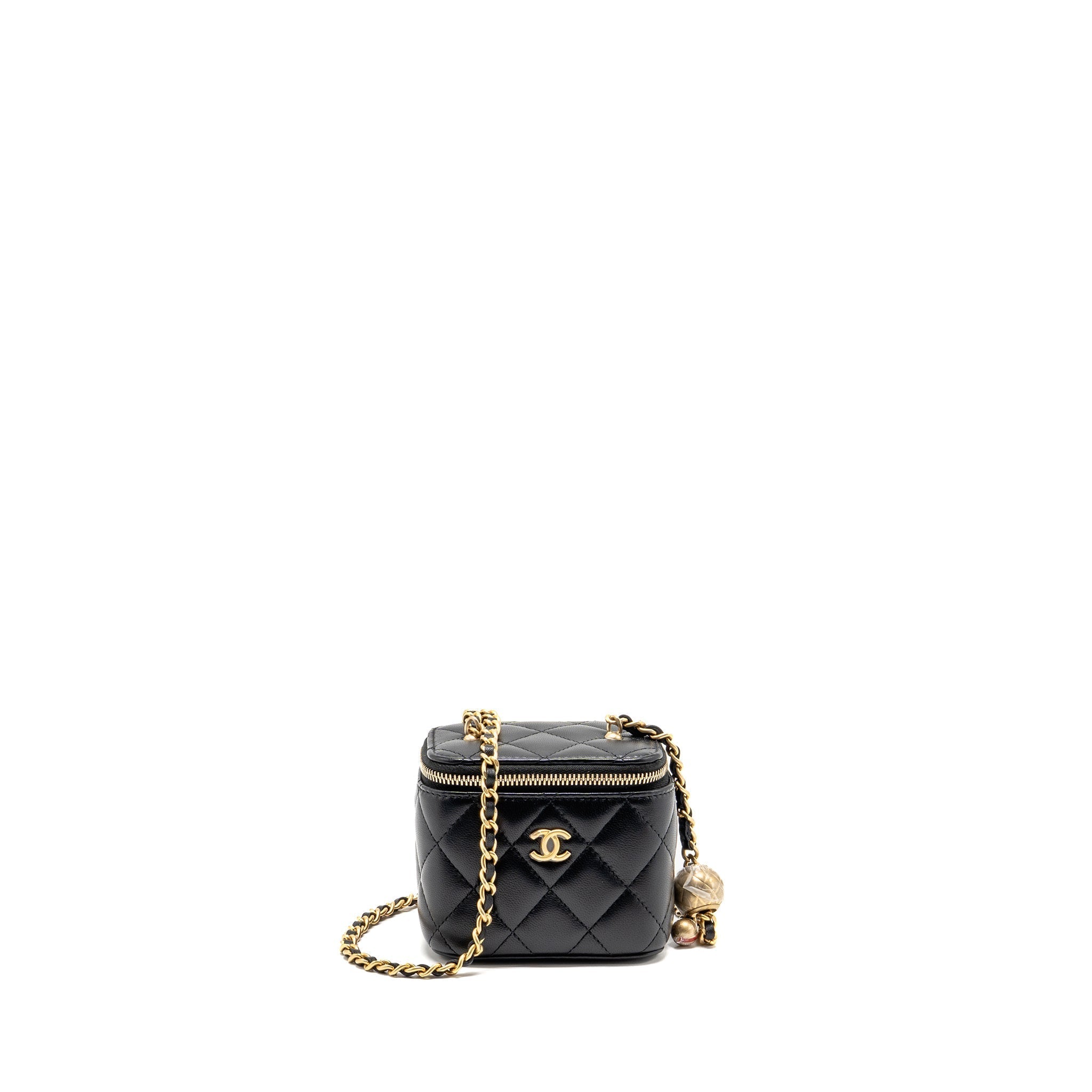 Chanel Pearl Crush Mini Vanity with Chain Lambskin Black GHW (Microchip)