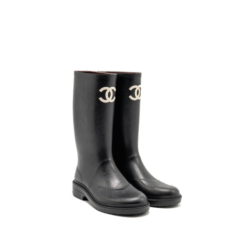 Chanel Size 38 25B High Boots Caoutchouc Black