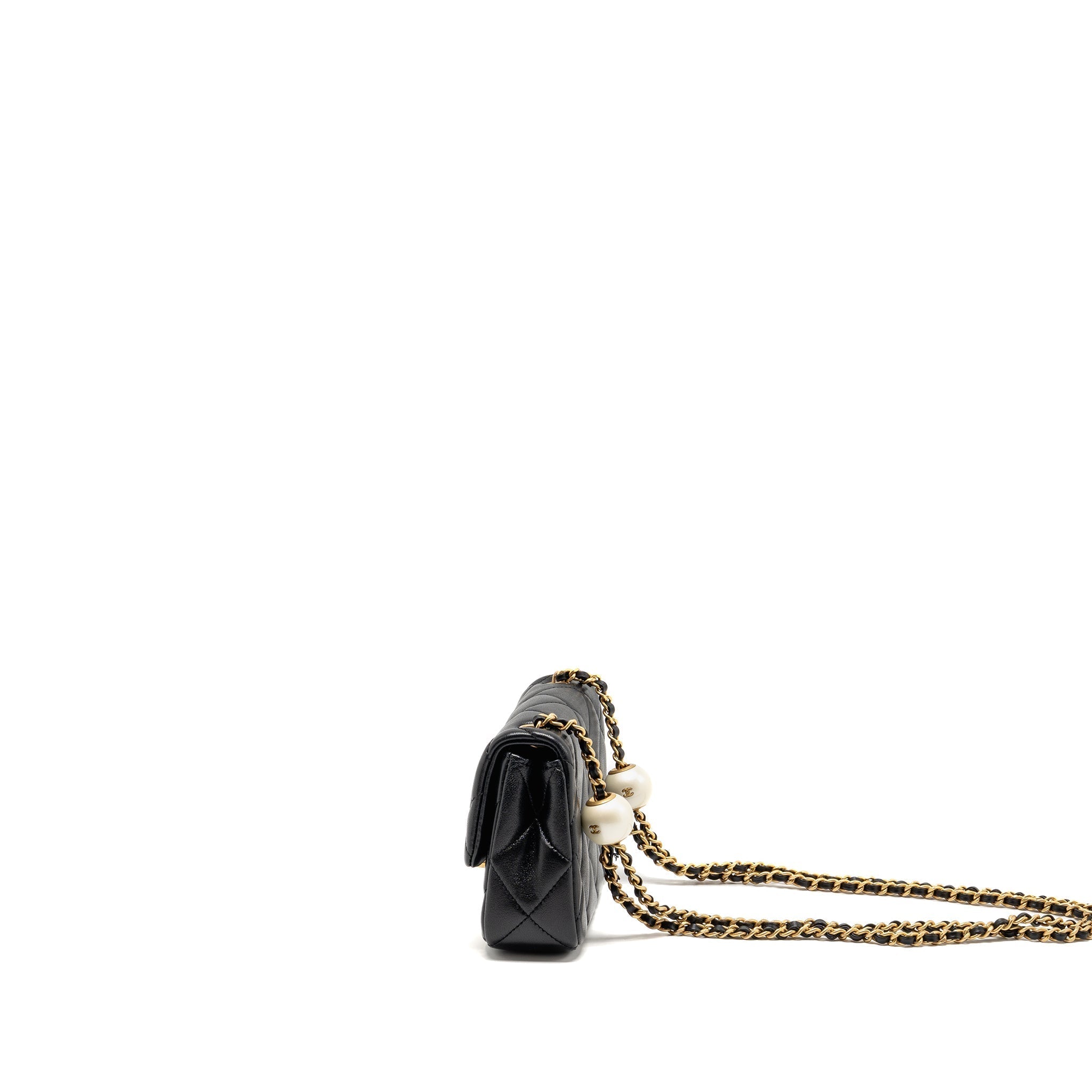 Chanel Pearl Crush Mini square flap bag lambskin Black GHW (Microchip)