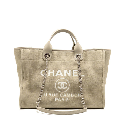 Chanel Deauville tote bag fabric / leather light grey SHW (microchip)