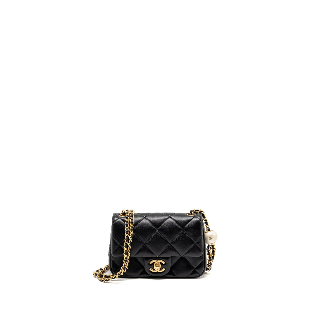 Chanel Pearl Crush Mini square flap bag lambskin Black GHW (Microchip)
