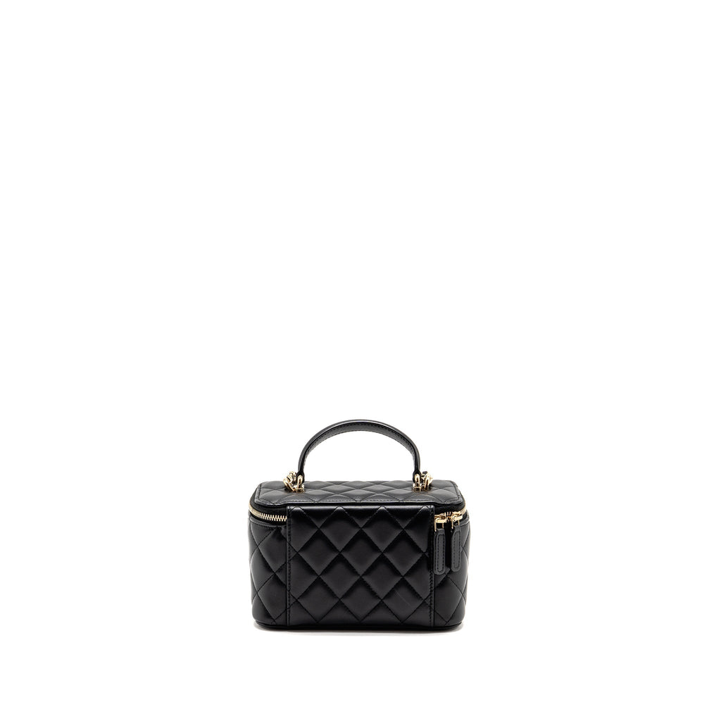 Chanel Top Handle Long Vanity Case Lambskin Black LGHW (Microchip)