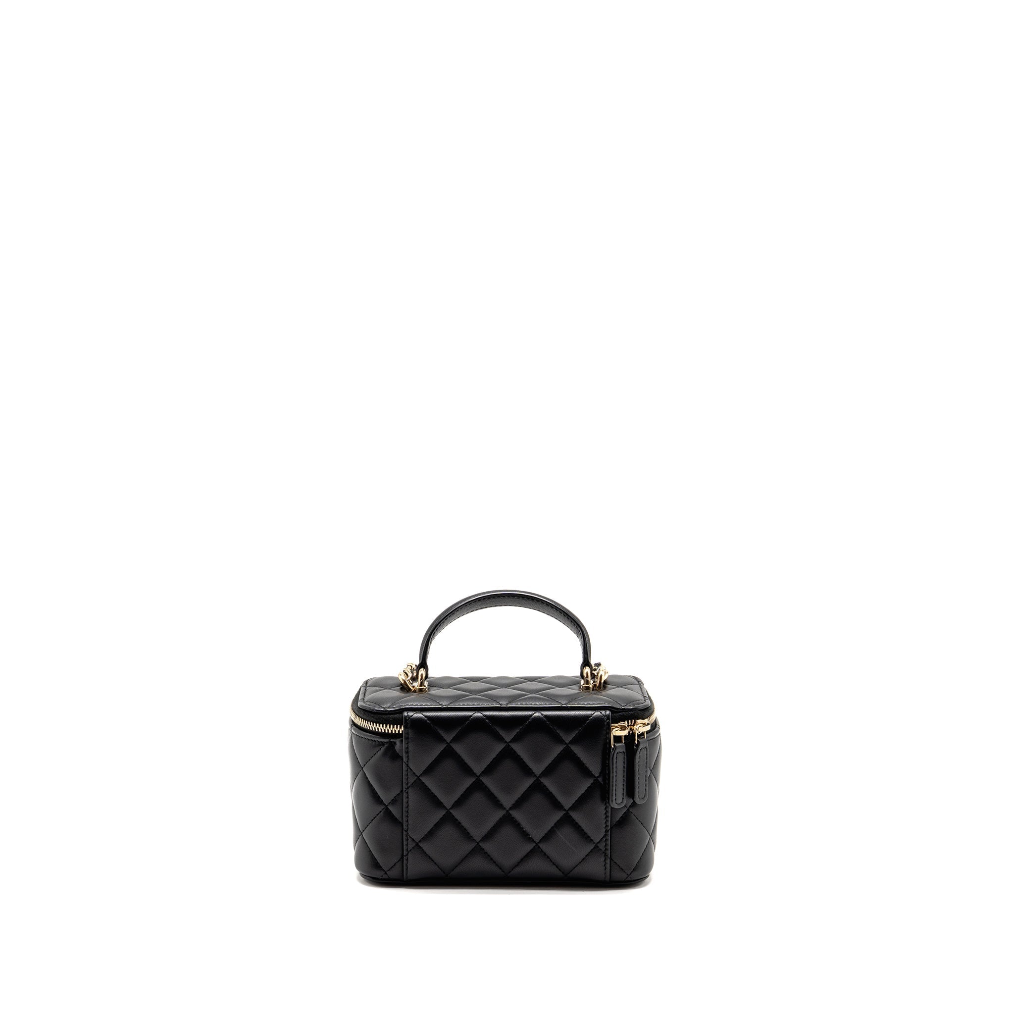 Chanel Top Handle Long Vanity Case Lambskin Black LGHW (Microchip)