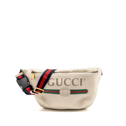 Gucci Logo Print Belt Bag Calfskin WHITE GHW