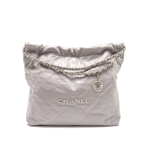 Chanel Medium 22 Bag Shiny Calfskin Grey SHW (microchip)