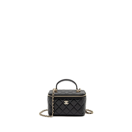 Chanel Top Handle Long Vanity Case Lambskin Black LGHW (Microchip)
