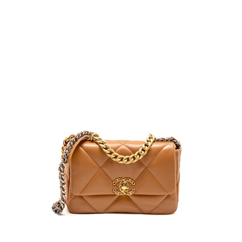 Chanel Small 19 Bag Lambskin Caramel Multicoloured Hardware (Microchip)