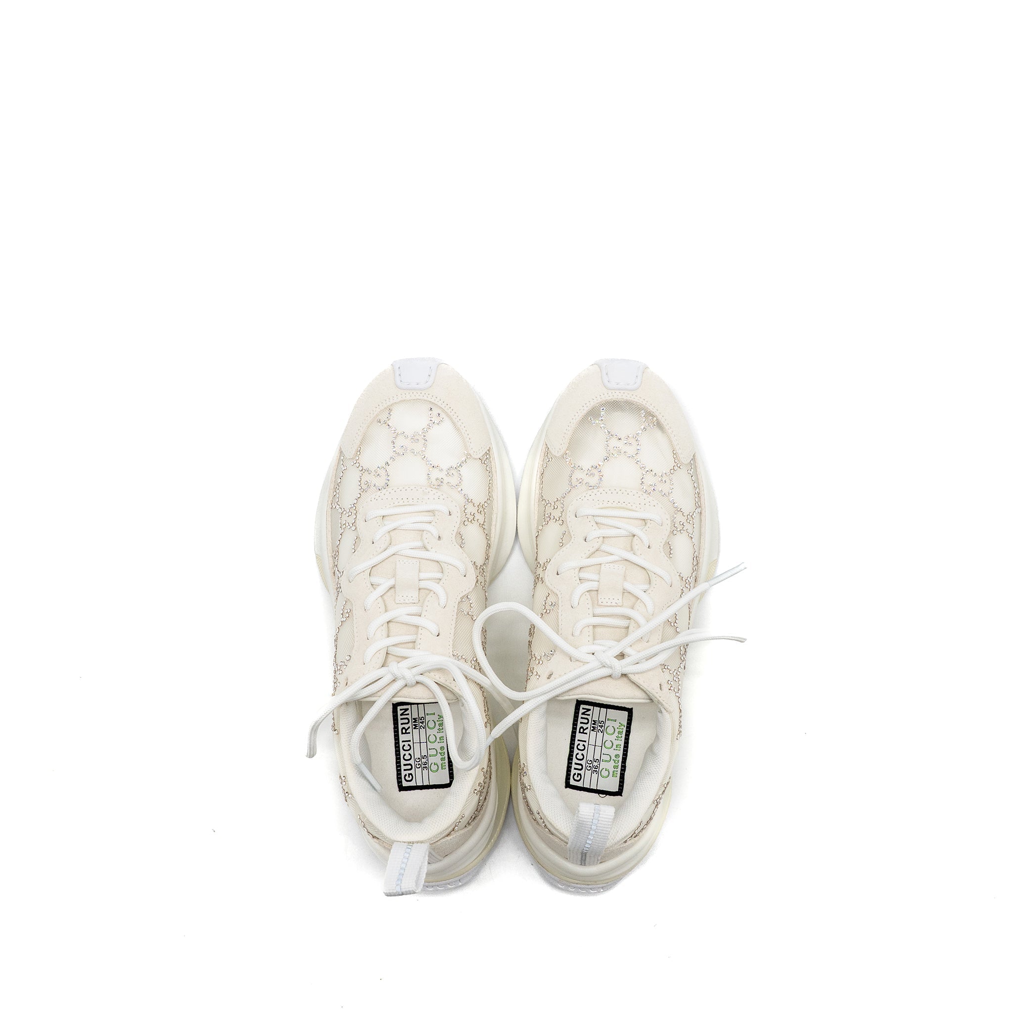 Gucci Size 36.5 Gucci Run Sneakers GG Crystal Mesh White