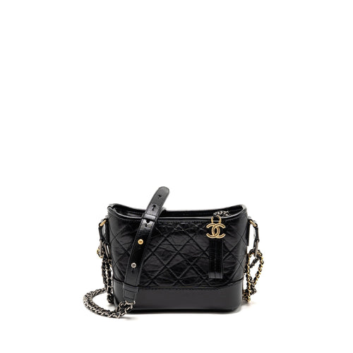CHANEL Small Gabrielle Hobo Bag Aged Calfskin Black Multicolour Hardware