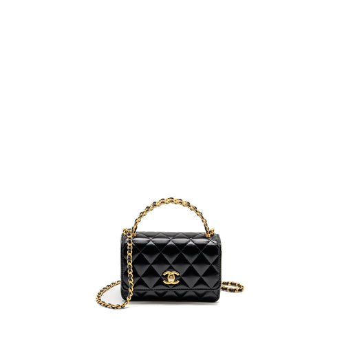 Chanel Top Handle Mini Wallet On Chain Calfskin Black GHW(microchip)
