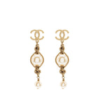Chanel Chain/Pearl Dropped CC Logo Earrings Gold Tone
