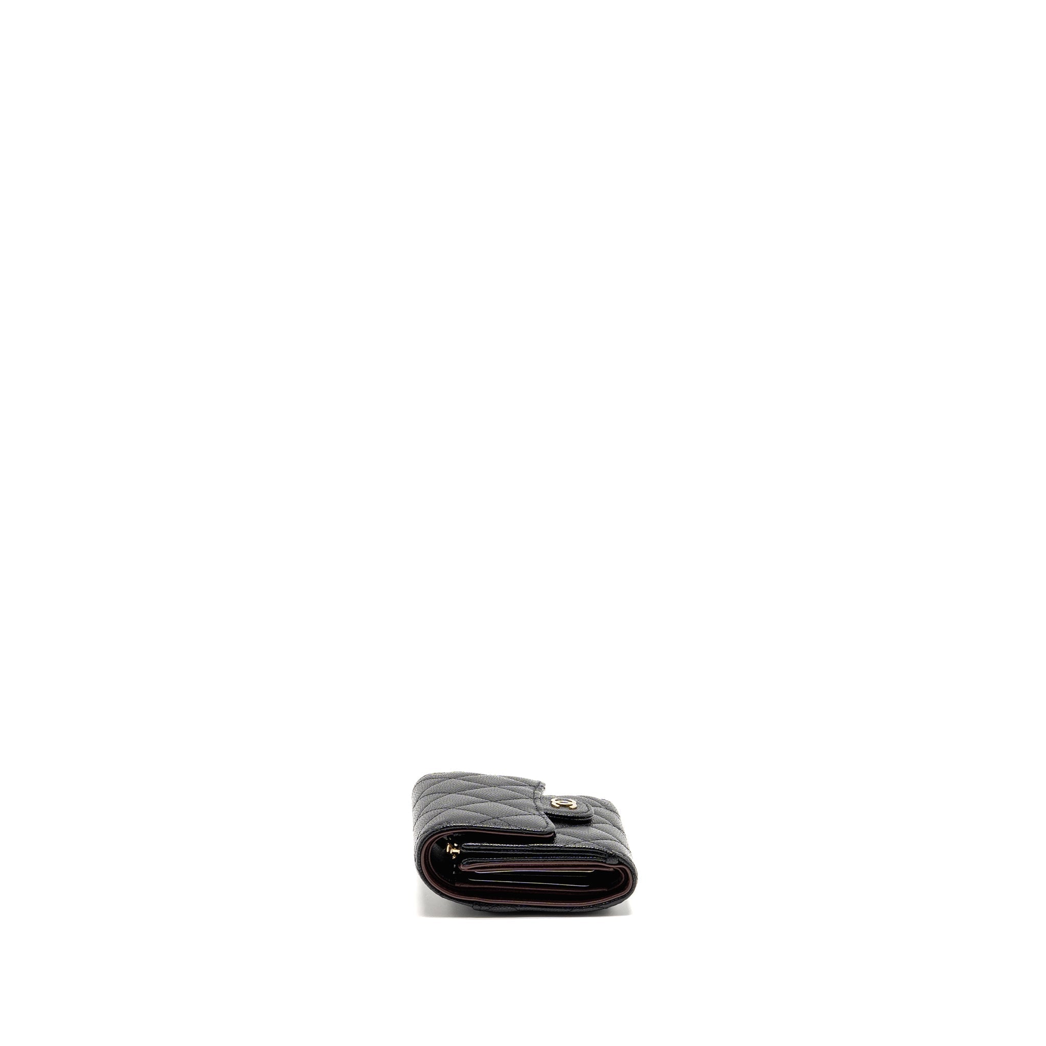 Chanel Compact Wallet Caviar Black LGHW (microchip)