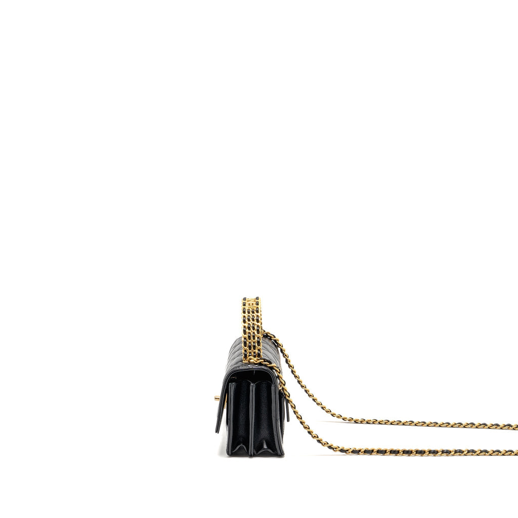 Chanel Top Handle Mini Wallet On Chain Calfskin Black GHW(microchip)