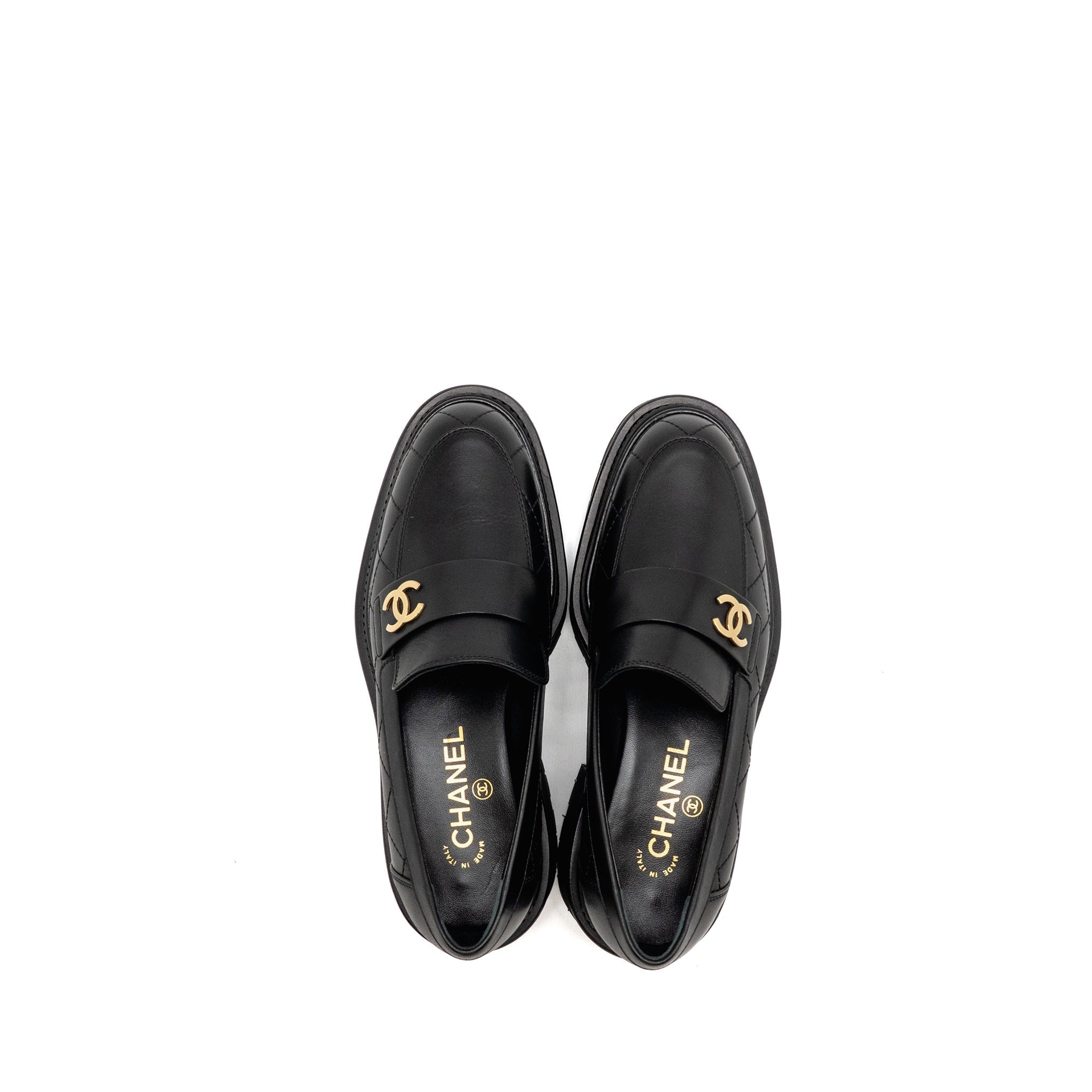 Chanel 23A Size 37 Qulited CC Platform Loafers Black LGHW