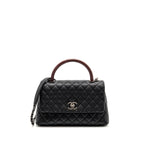 Chanel Medium Coco Handle Caviar/Lizard Handle Black/Burgundy Ruthenium Hardware