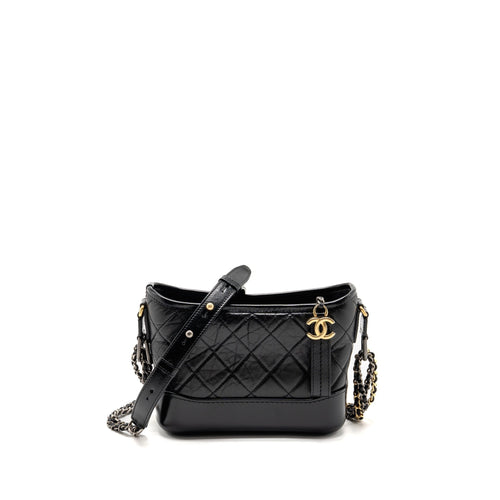Chanel Small Gabrielle Hobo Bag Aged Calfskin Black Multicolour Hardware