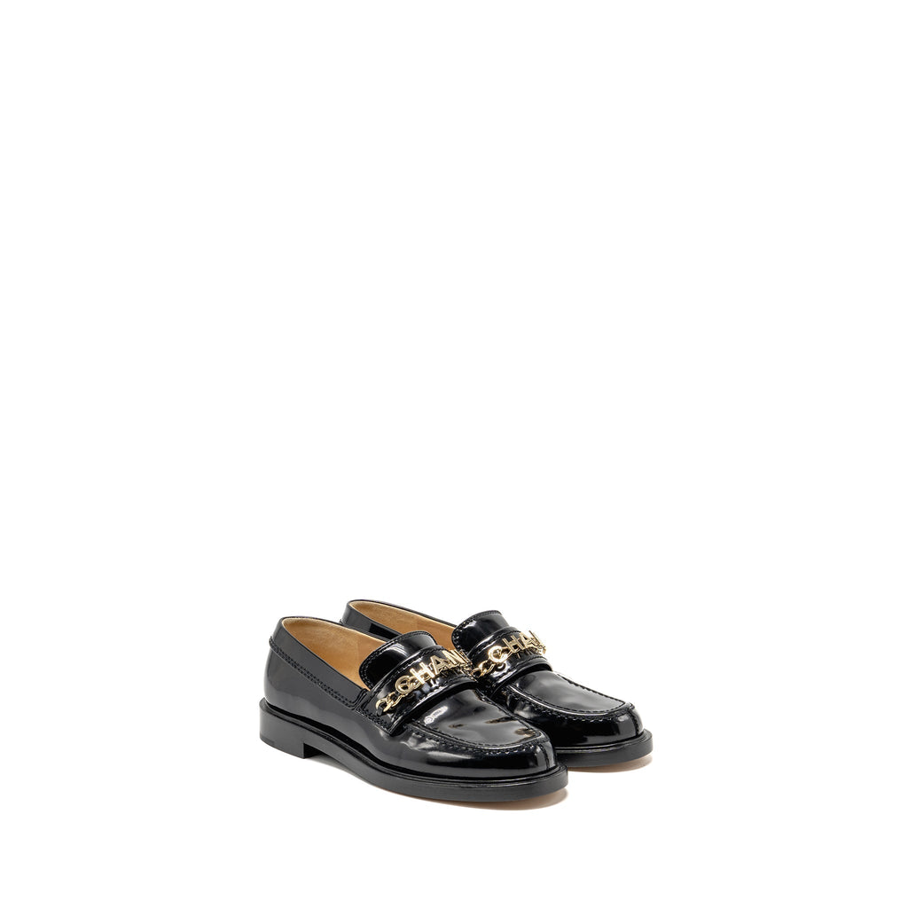Chanel Size 35 Letter Loafer Shiny Calfskin Black LGHW