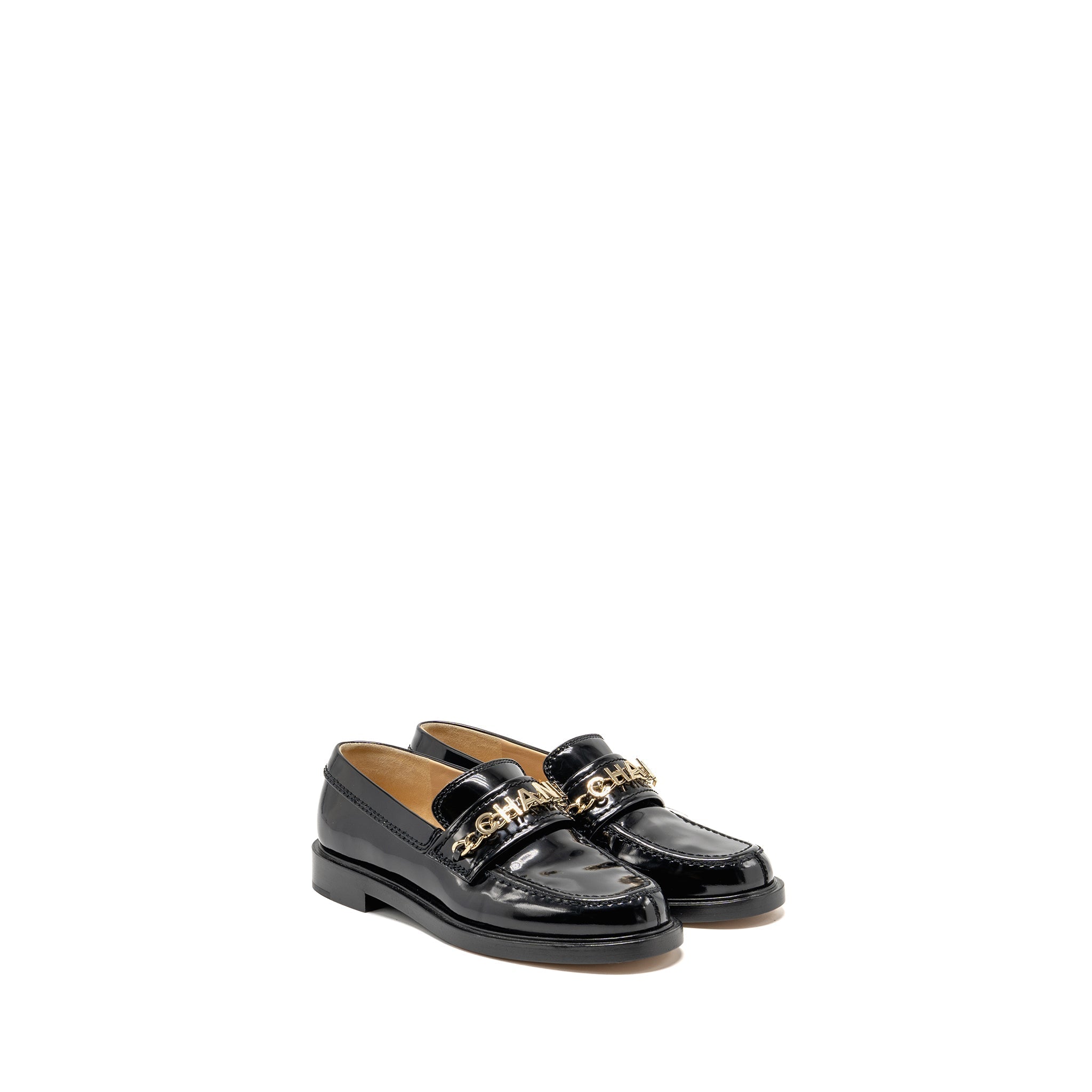 Chanel Size 35 Letter Loafer Shiny Calfskin Black LGHW