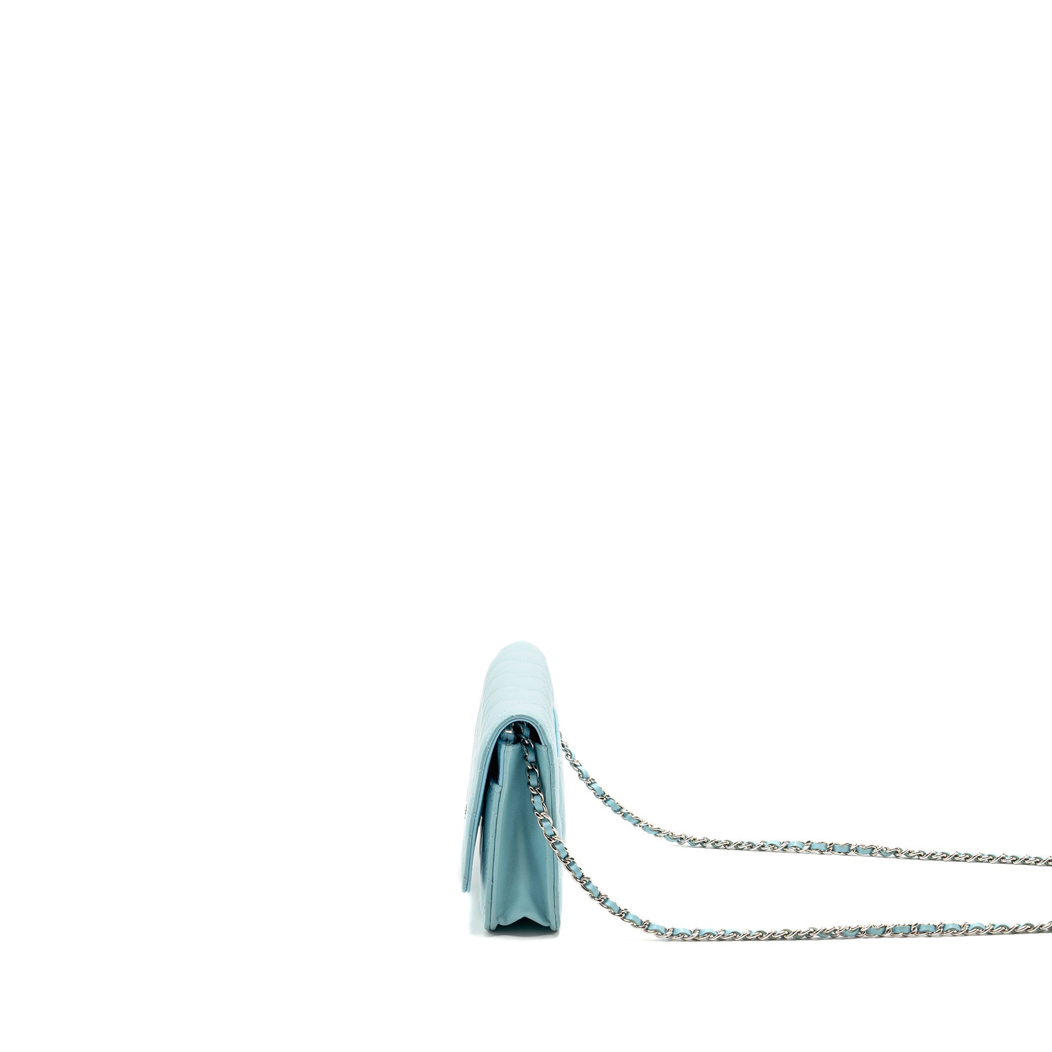 CHANEL Classic Wallet On Chain Lambskin Light Blue SHW