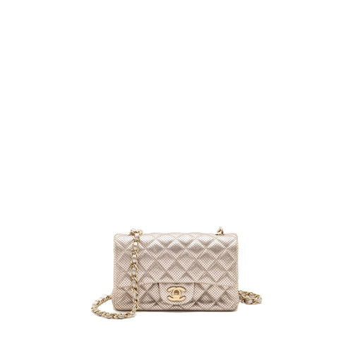 Chanel Mini Rectangular Flap Bag Perforated Metallic Lambskin Light Gold LGHW