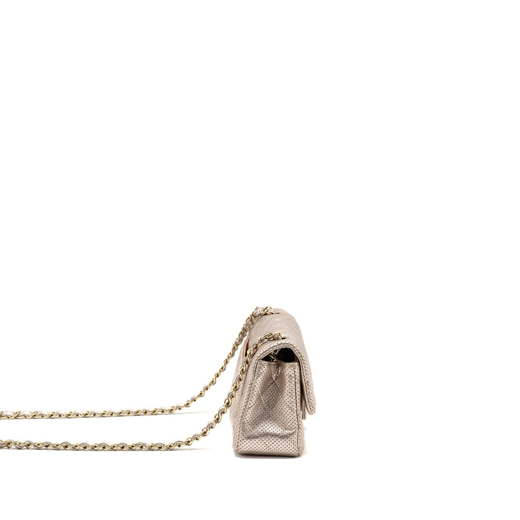 Chanel Mini Rectangular Flap Bag Perforated Metallic Lambskin Light Gold LGHW