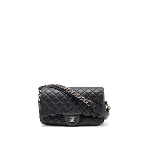 Chanel Medium Casual Rock Flap Bag Grained Calfskin Black Ruthenium Hardware